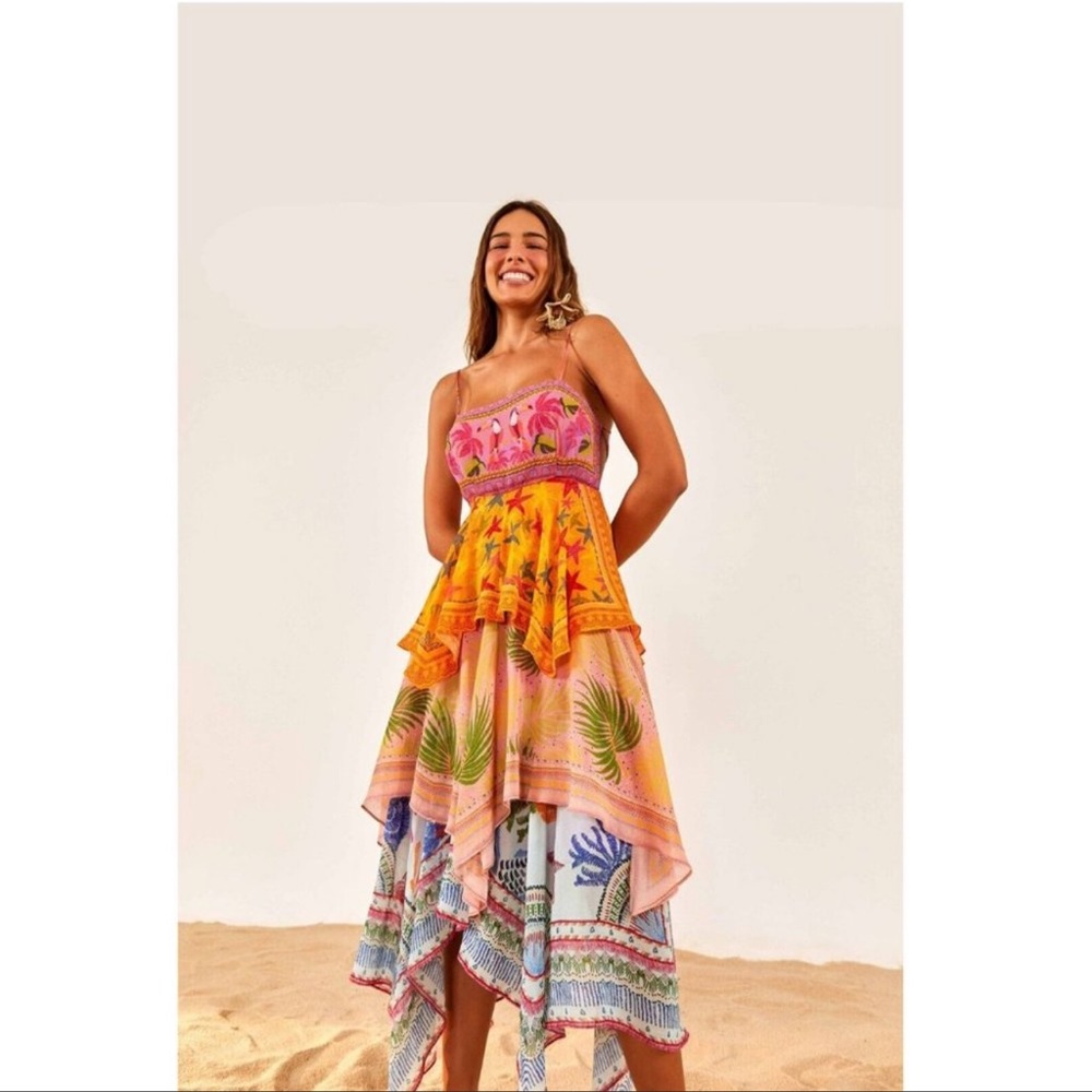 Farm Rio Mixed Scarves Midi Dress